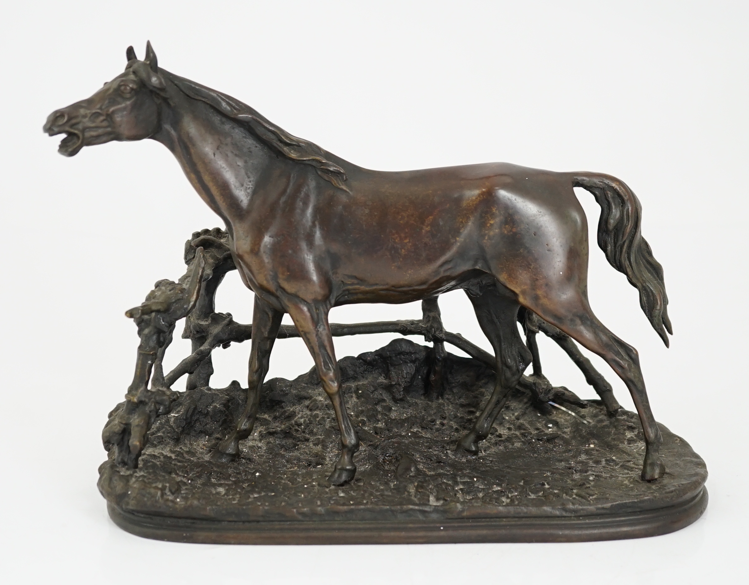 Pierre-Jules Mêne (French, 1810-1871), a 19th century French bronze model 'Cheval à la Barrière No.1 Djinn', 25cm wide, 10cm deep, 19cm high